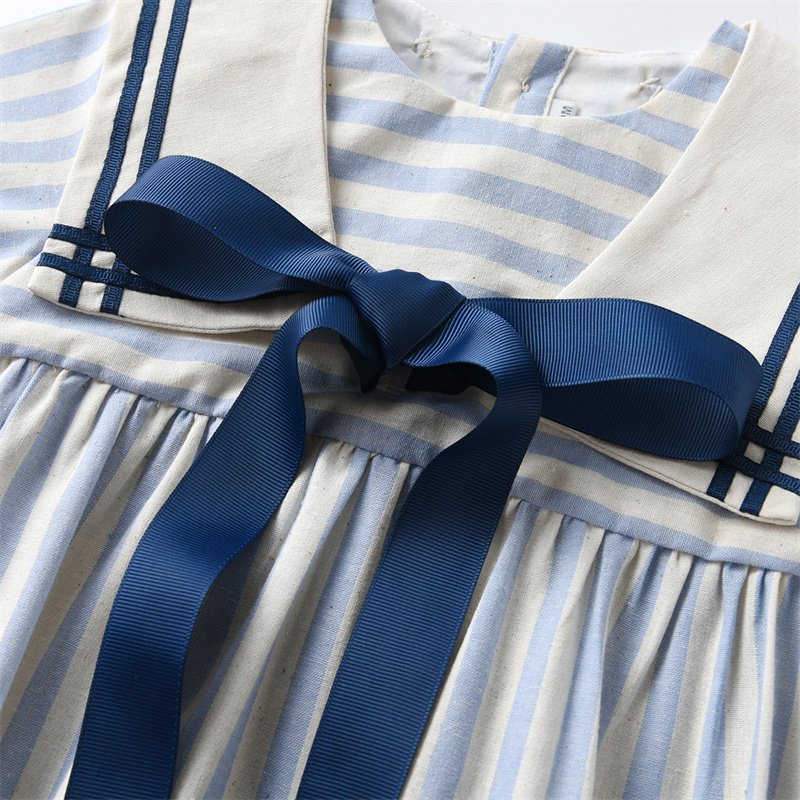 Custom OEM Spanish Striped Cotton Unisex Baby Romper Sailor Collar Short Sleeve Onesie Toddler Jumpsuit Boy Girl Clothes