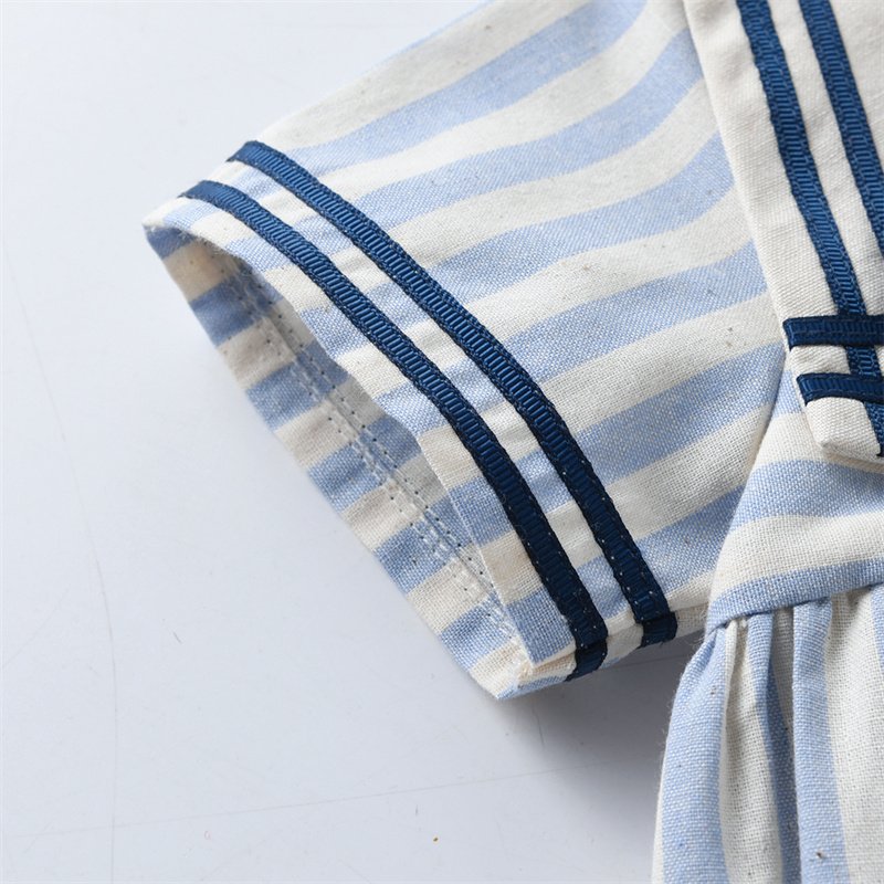Custom OEM Spanish Striped Cotton Unisex Baby Romper Sailor Collar Short Sleeve Onesie Toddler Jumpsuit Boy Girl Clothes