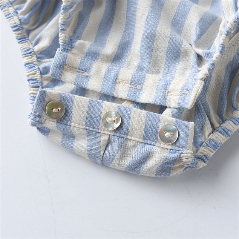Custom OEM Spanish Striped Cotton Unisex Baby Romper Sailor Collar Short Sleeve Onesie Toddler Jumpsuit Boy Girl Clothes