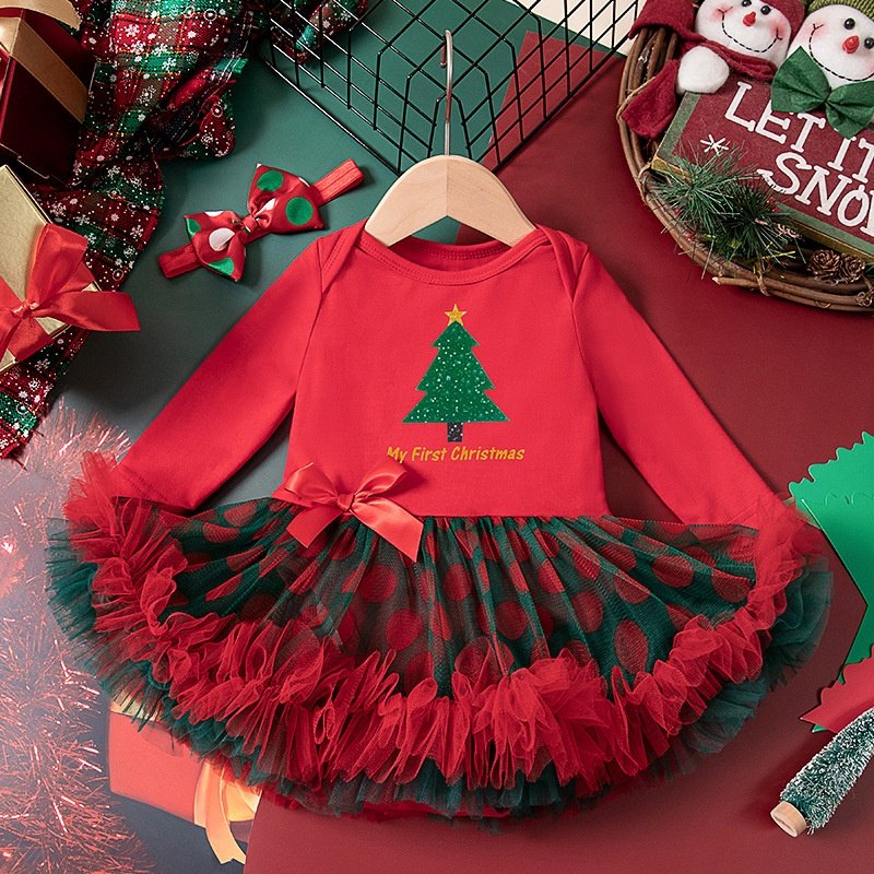 My First Christmas romper 2024 fashion baby girls long sleeve tulle dress baby new year clothes