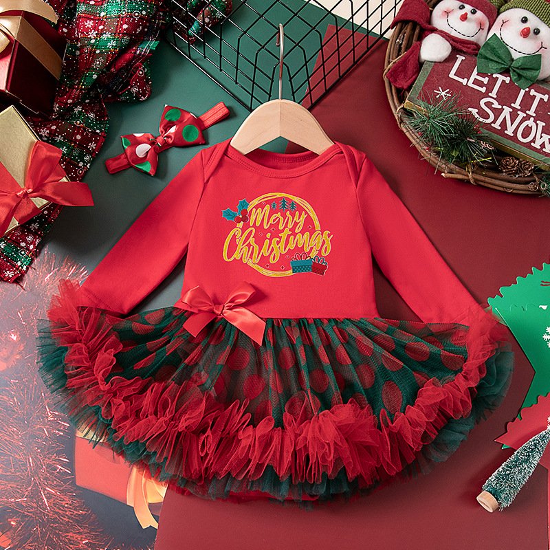 My First Christmas romper 2024 fashion baby girls long sleeve tulle dress baby new year clothes