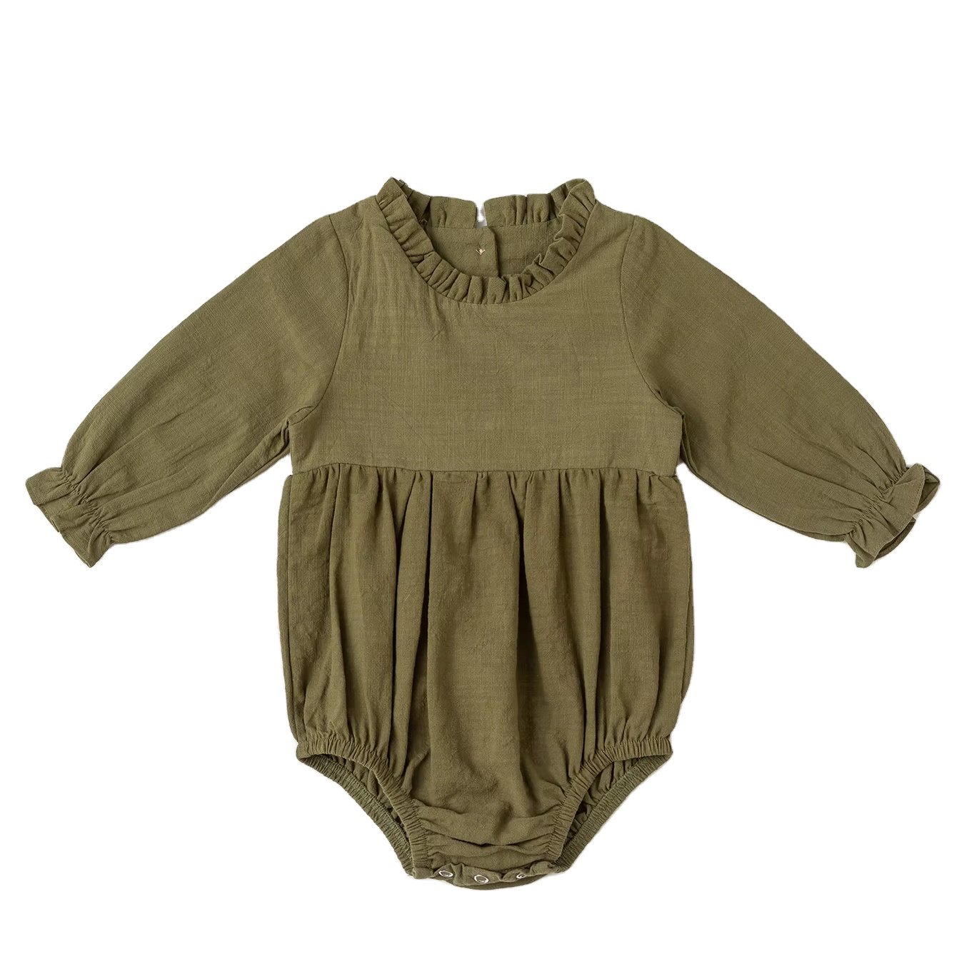 High quality Infant Long Sleeve Solid Girl clothing Snap Button jumpsuit Newborn Linen Cotton Baby Rompers dress