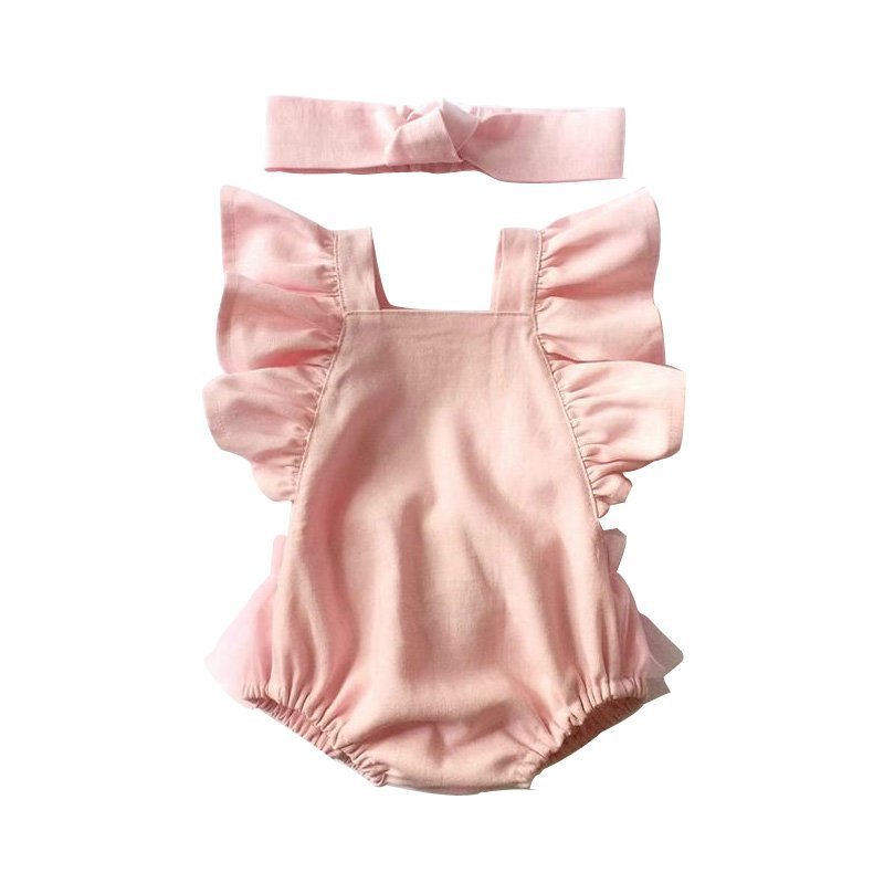 Solid color ruffled sleeve infant baby toddler romper soft linen material baby girls rompers