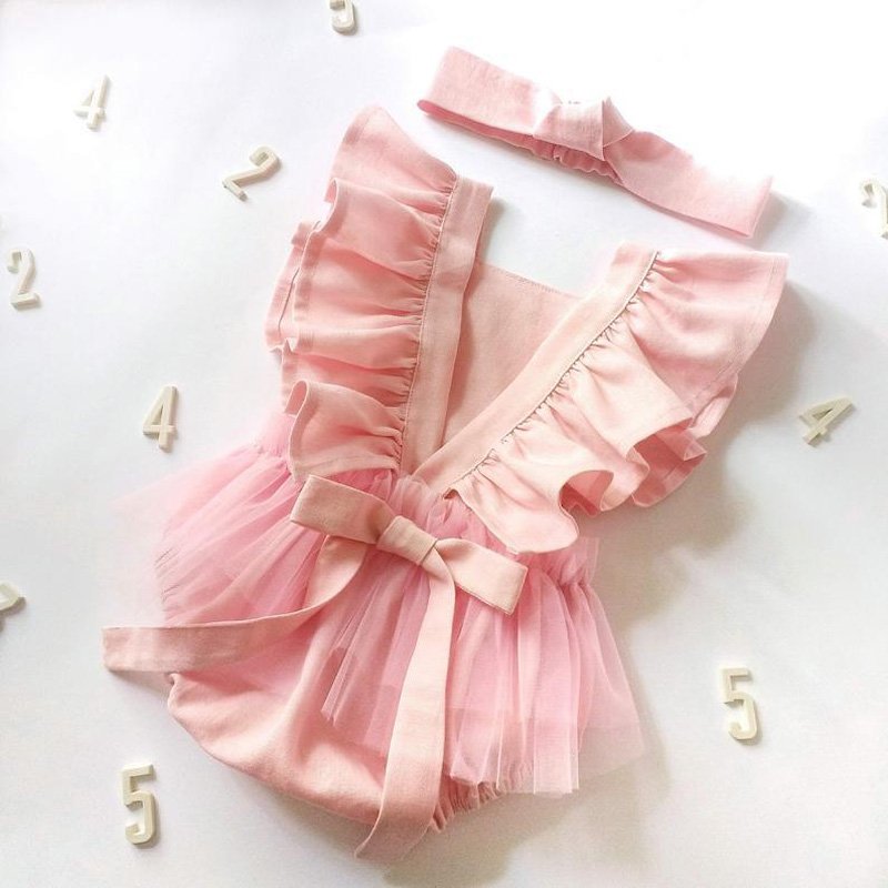 Solid color ruffled sleeve infant baby toddler romper soft linen material baby girls rompers