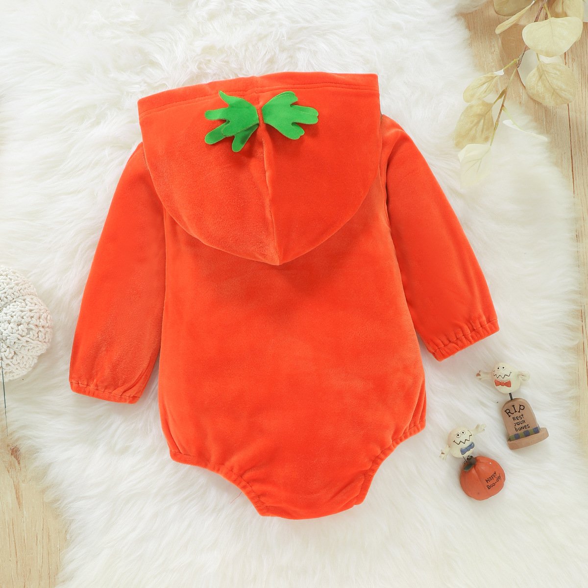 Autumn and Winter Infant Halloween Clothes Newborn Pumpkin Shaped Hooded Zip Jumpsuit Sleeveless Baby Romper