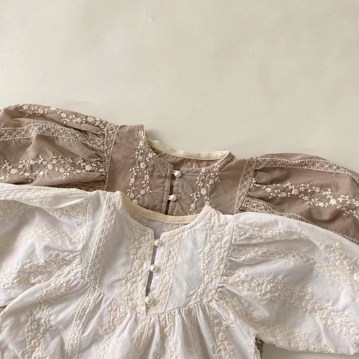 UK AU Korean Fashions Baby Romper Jacquard Pearl Buttons Lace Floral Embroidery Spring Infant Girls Bodysuit Newborn Jumper