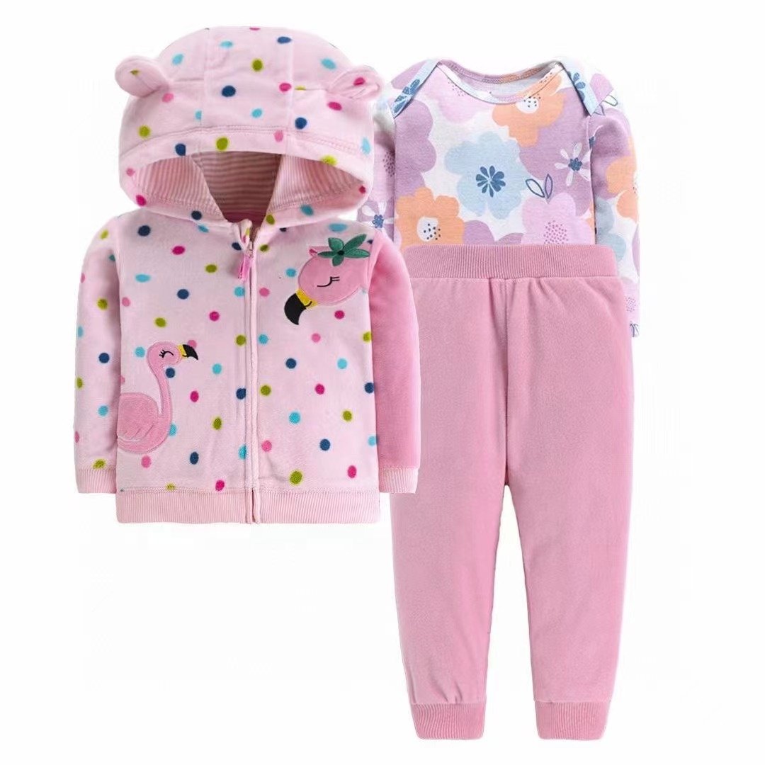 winter fleece 3 pieces jacket Long sleeve romper pants Unisex baby clothes newborn set