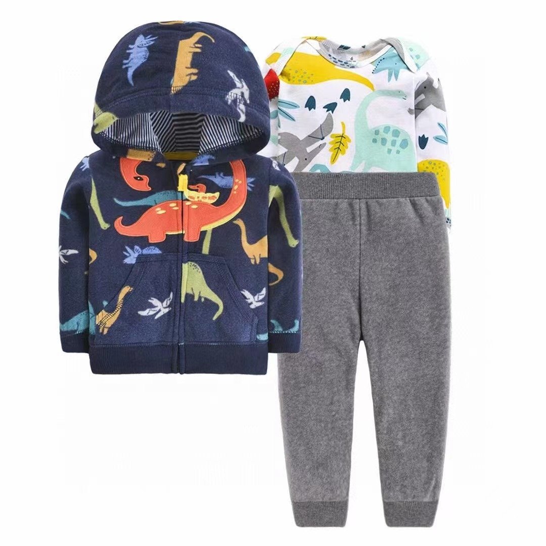 winter fleece 3 pieces jacket Long sleeve romper pants Unisex baby clothes newborn set
