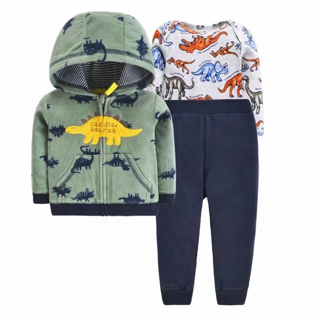 winter fleece 3 pieces jacket Long sleeve romper pants Unisex baby clothes newborn set