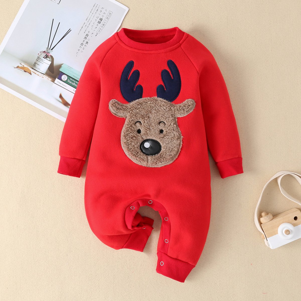 Moq 2 pcs 2021 new baby rompers children's wear newborn autumn winter Plush long sleeve moose creeper