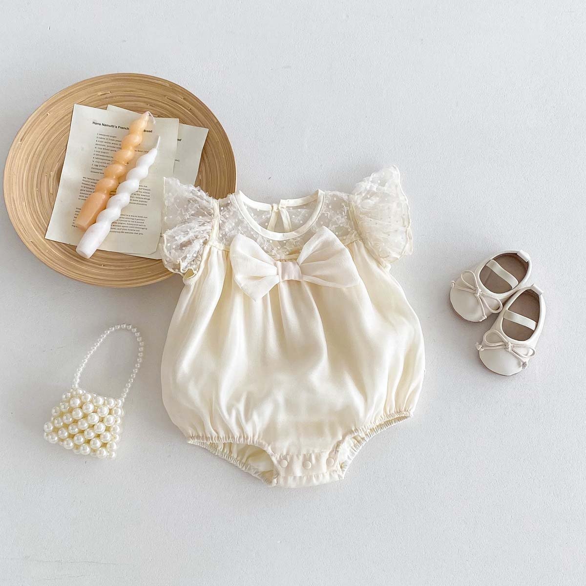 2024 Summer New Style Baby Romper Lace Fashion Solid Color Bow Newborn Baby Clothes Princess Baby Jumpsuit