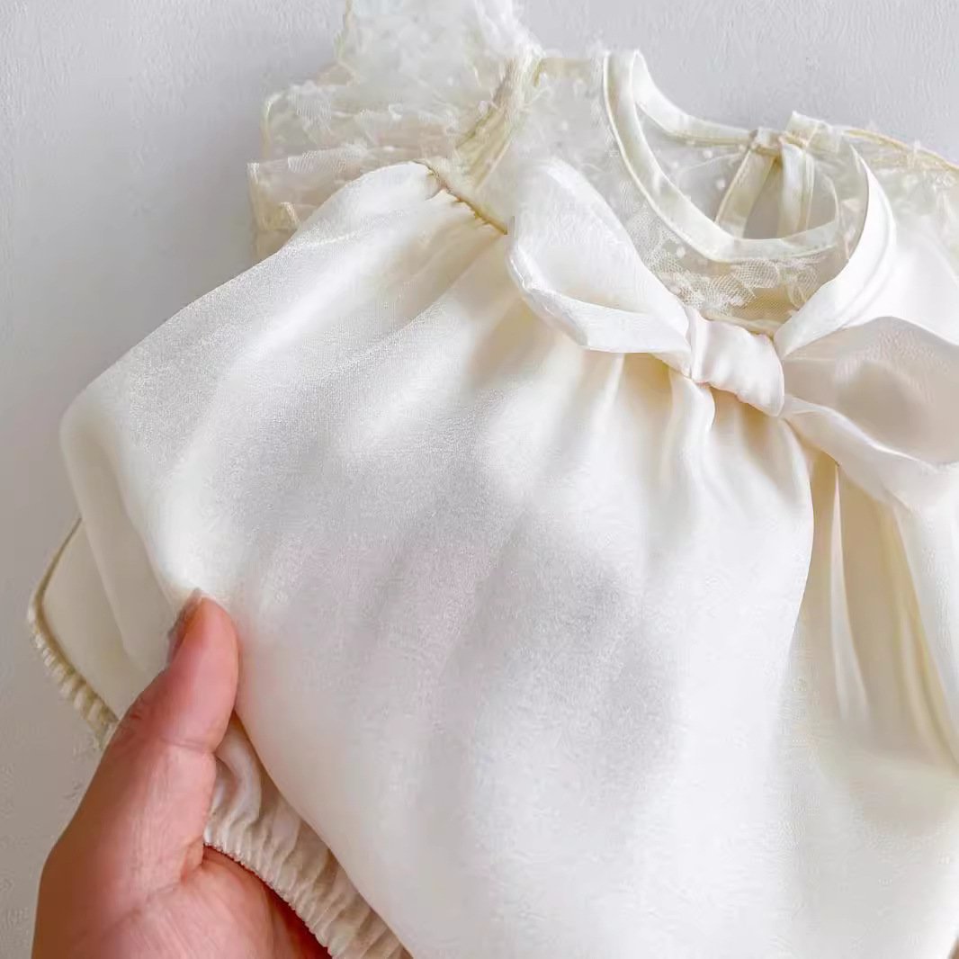 2024 Summer New Style Baby Romper Lace Fashion Solid Color Bow Newborn Baby Clothes Princess Baby Jumpsuit