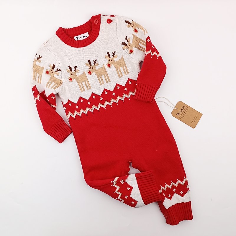 Pinuotu Baby Knitted Romper Custom Cartoon Holiday Christmas Kids Onesies Winter Clothes Children Knit Romper Jumpsuits