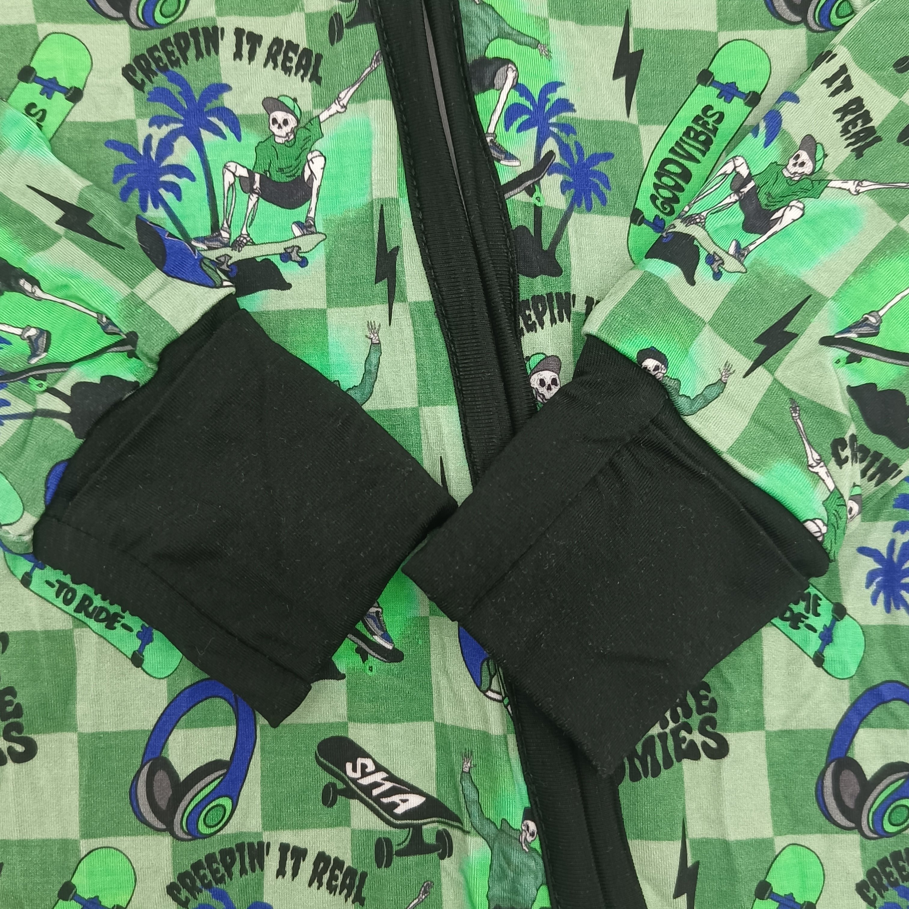 baby cotton clothes Green Skateboard print green bamboo long-sleeved zipper kids jumpsuit