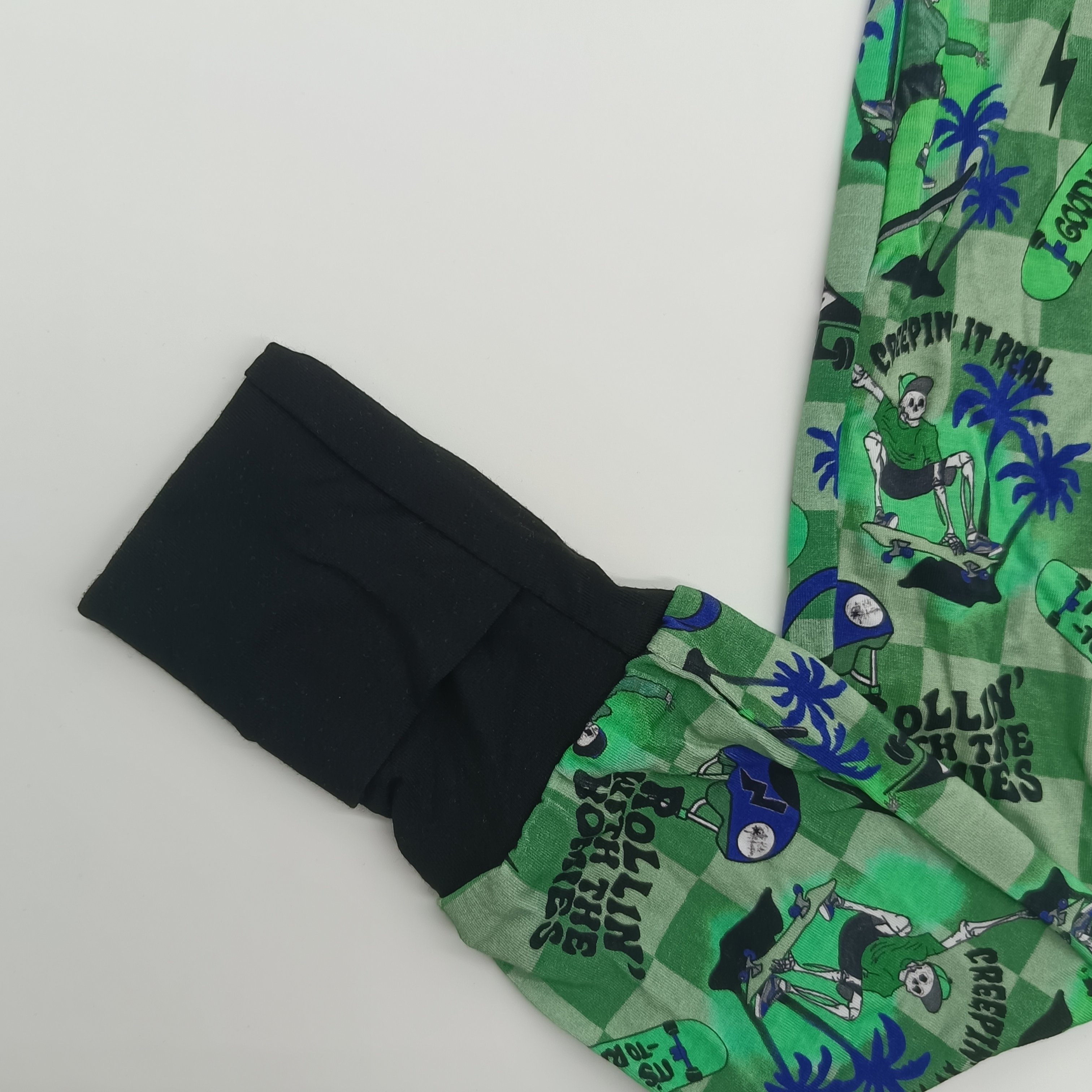 baby cotton clothes Green Skateboard print green bamboo long-sleeved zipper kids jumpsuit