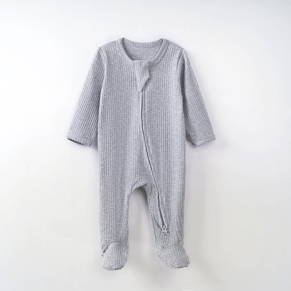 Long Sleeve 4X2 Ribbed 95% Organic Cotton 5% Spandex Zipper Plain 12 Colors Foot Wrap Bodysuit Newborn Pajamas Baby Rompers