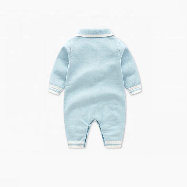 Custom LOGO Korean Knit Baby Jumpsuit 100% Cotton long sleeve baby boy's romper knitting polo collar knitted Baby Romper