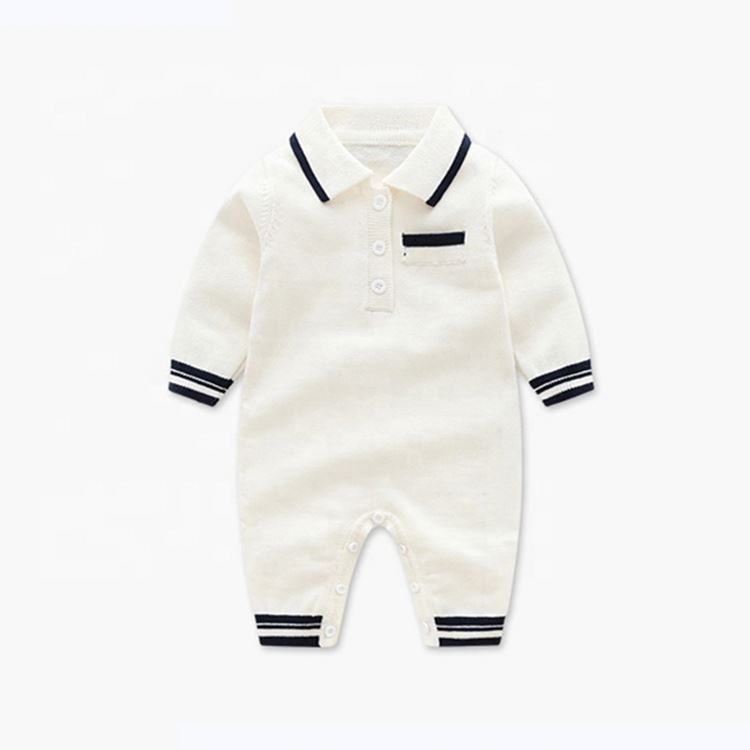 Custom LOGO Korean Knit Baby Jumpsuit 100% Cotton long sleeve baby boy's romper knitting polo collar knitted Baby Romper