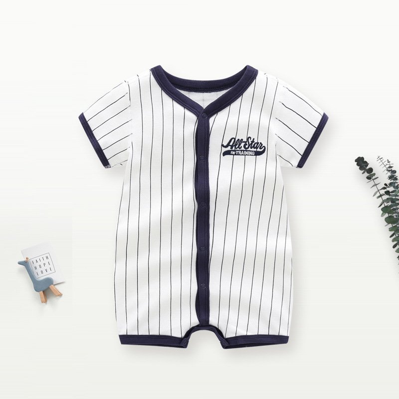 Summer Newborn Baby Casual Striped Button Short Sleeve Knitted 100% Cotton Baby Boys And Girls Clothes Baby Rompers
