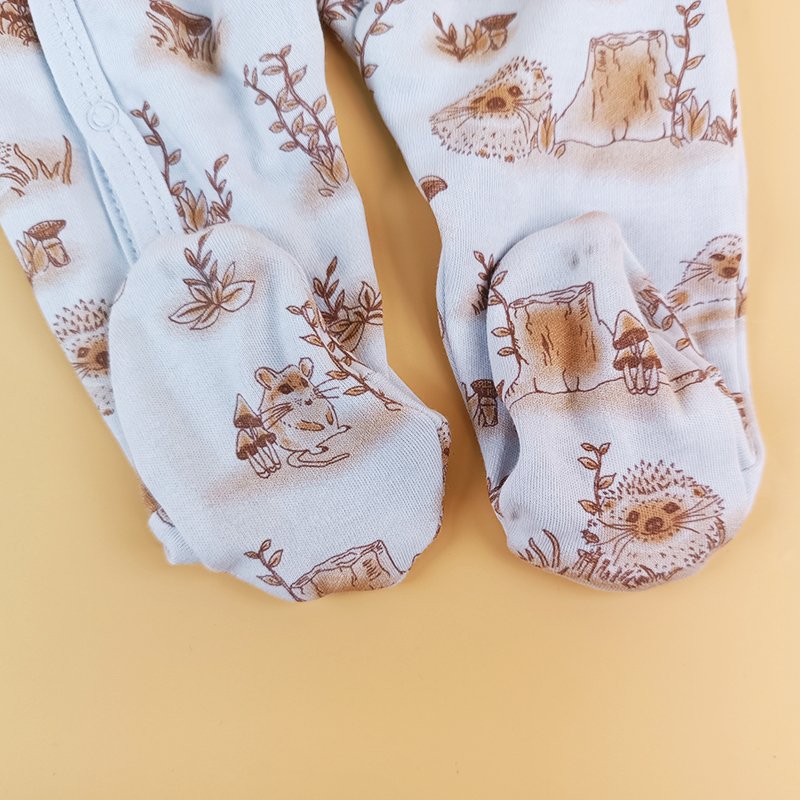 Hot Sale Cartoon Forest Style Custom Printed Long Sleeve Bamboo Sleepsuit Cute Animal Pattern Baby Footie Pajamas Romper
