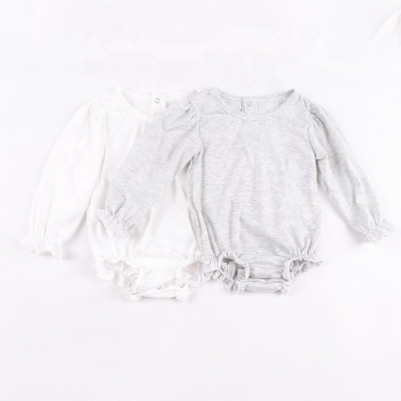 Summer 0-3 months Designer Baby Grey Polyester Romper Summer New Solid Color long Sleeve Romper For Baby Girl Clothes