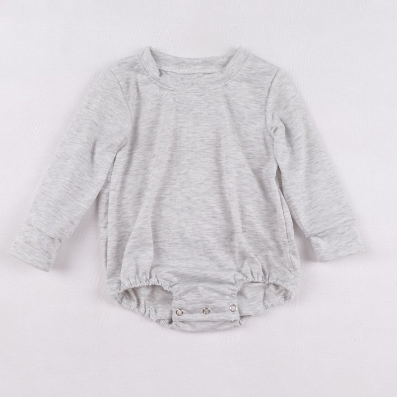 Summer 0-3 months Designer Baby Grey Polyester Romper Summer New Solid Color long Sleeve Romper For Baby Girl Clothes
