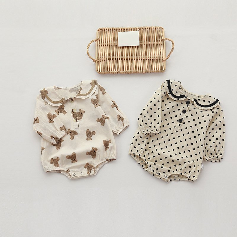 Hot Sale Cotton Bear Long Sleeve Peter Pan Collar Kids Newborn Clothes Baby Rompers For Babi Girls