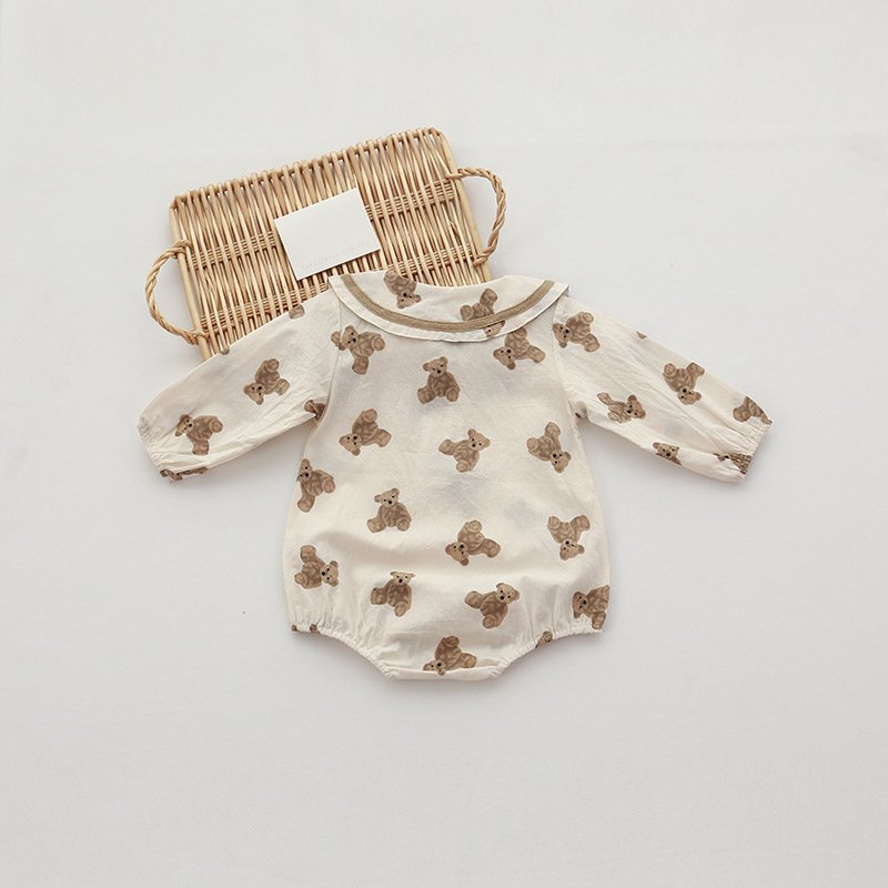 Hot Sale Cotton Bear Long Sleeve Peter Pan Collar Kids Newborn Clothes Baby Rompers For Babi Girls