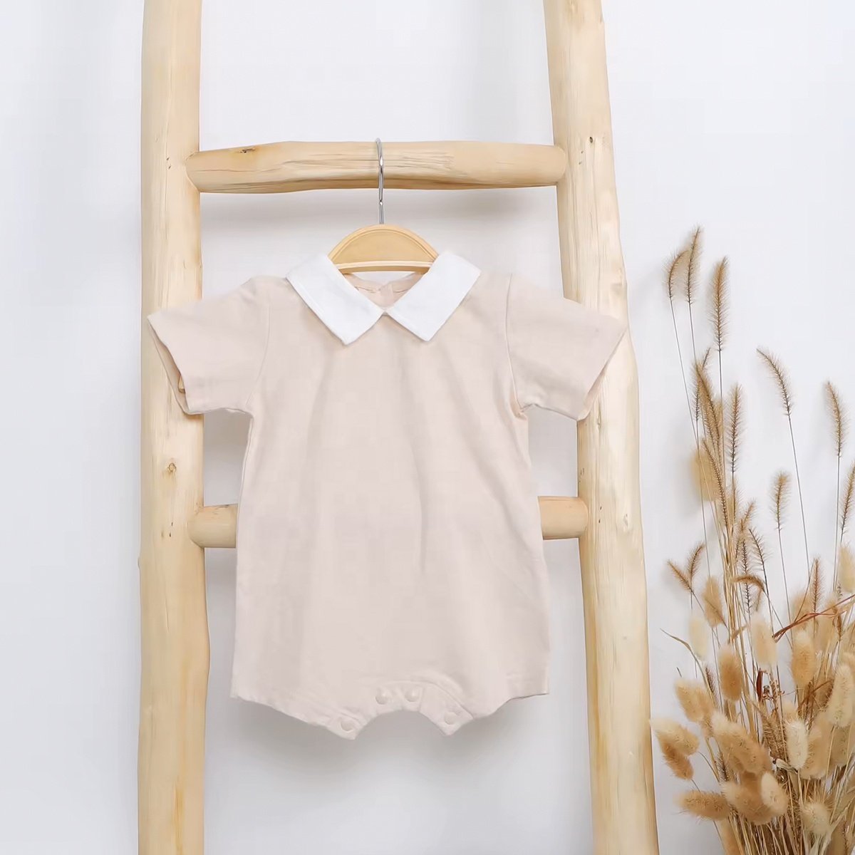 Petelulu Custom Organic Cotton Newborn Baby Romper Casual Short Sleeve Baby Clothes Set Baby Summer Rompers With Snap Button
