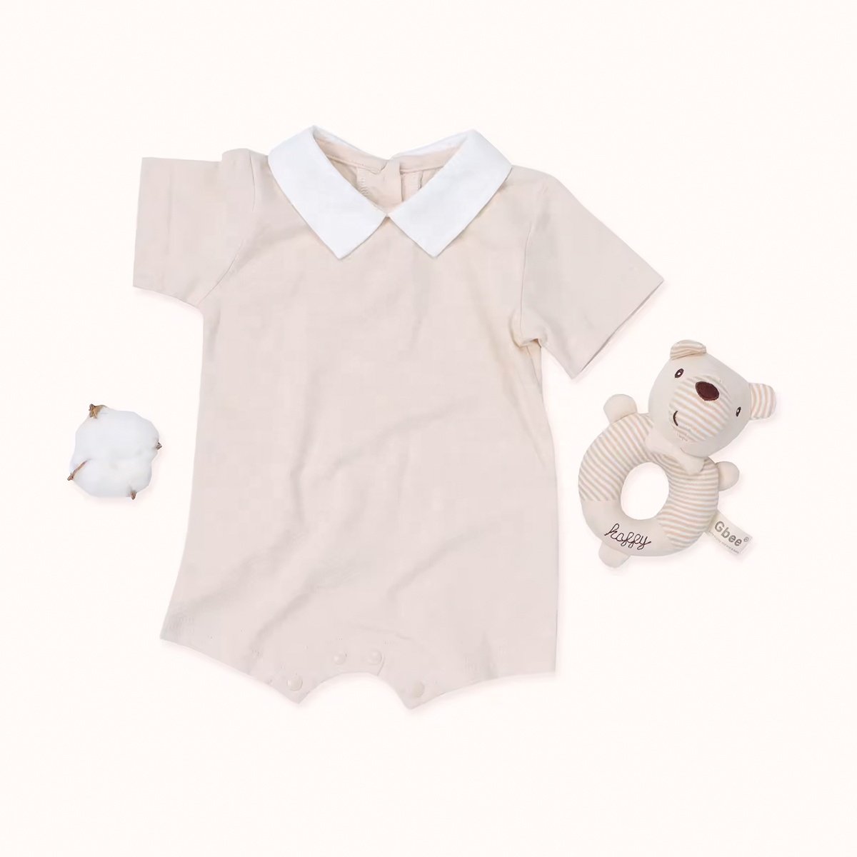 Petelulu Custom Organic Cotton Newborn Baby Romper Casual Short Sleeve Baby Clothes Set Baby Summer Rompers With Snap Button