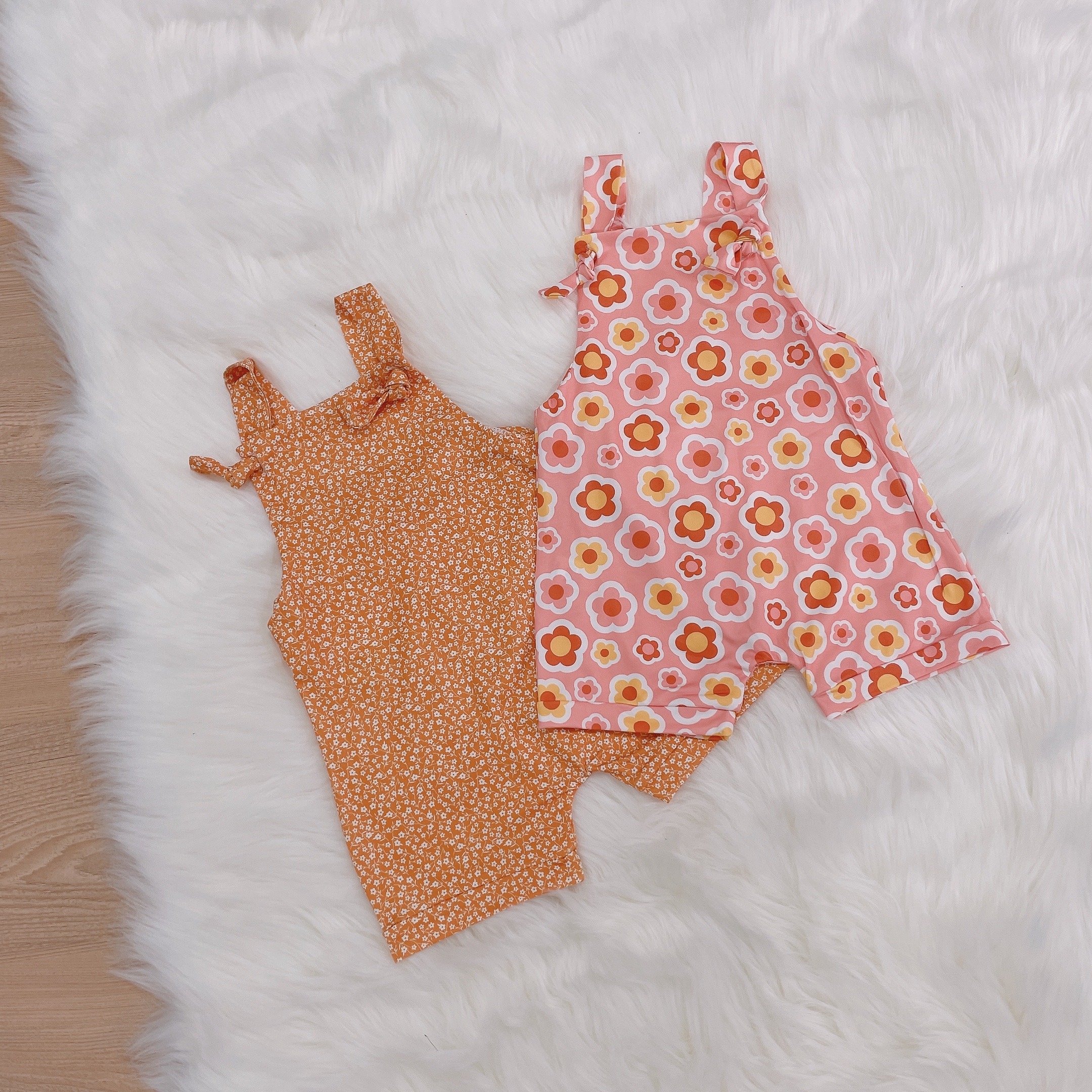 Cute Girls Sleeveless Suspender Bodysuit Floral Cotton Baby Toddler Romper