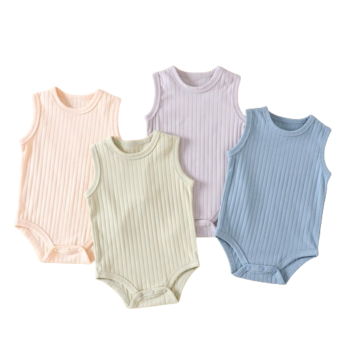 Wholesale Breathable Baby Girls Clothes Ribbed Cotton Bodysuit Short Sleeve Baby Onesie Baby Rompers