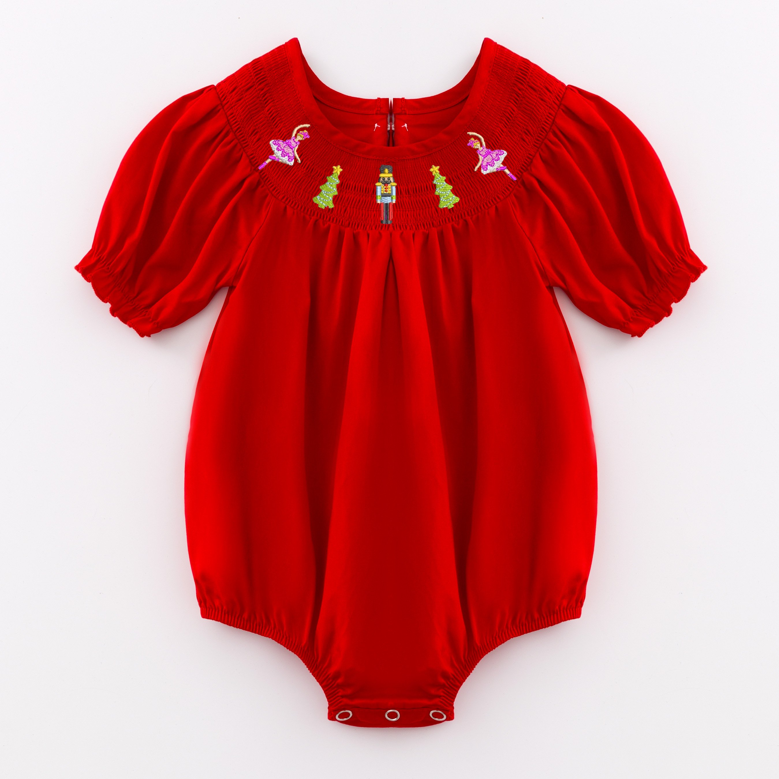 Infant Baby Girls Winter Christmas Smocked Santa Claus Gingerbread Embroidery Red Cotton Romper Customized Kids Clothes