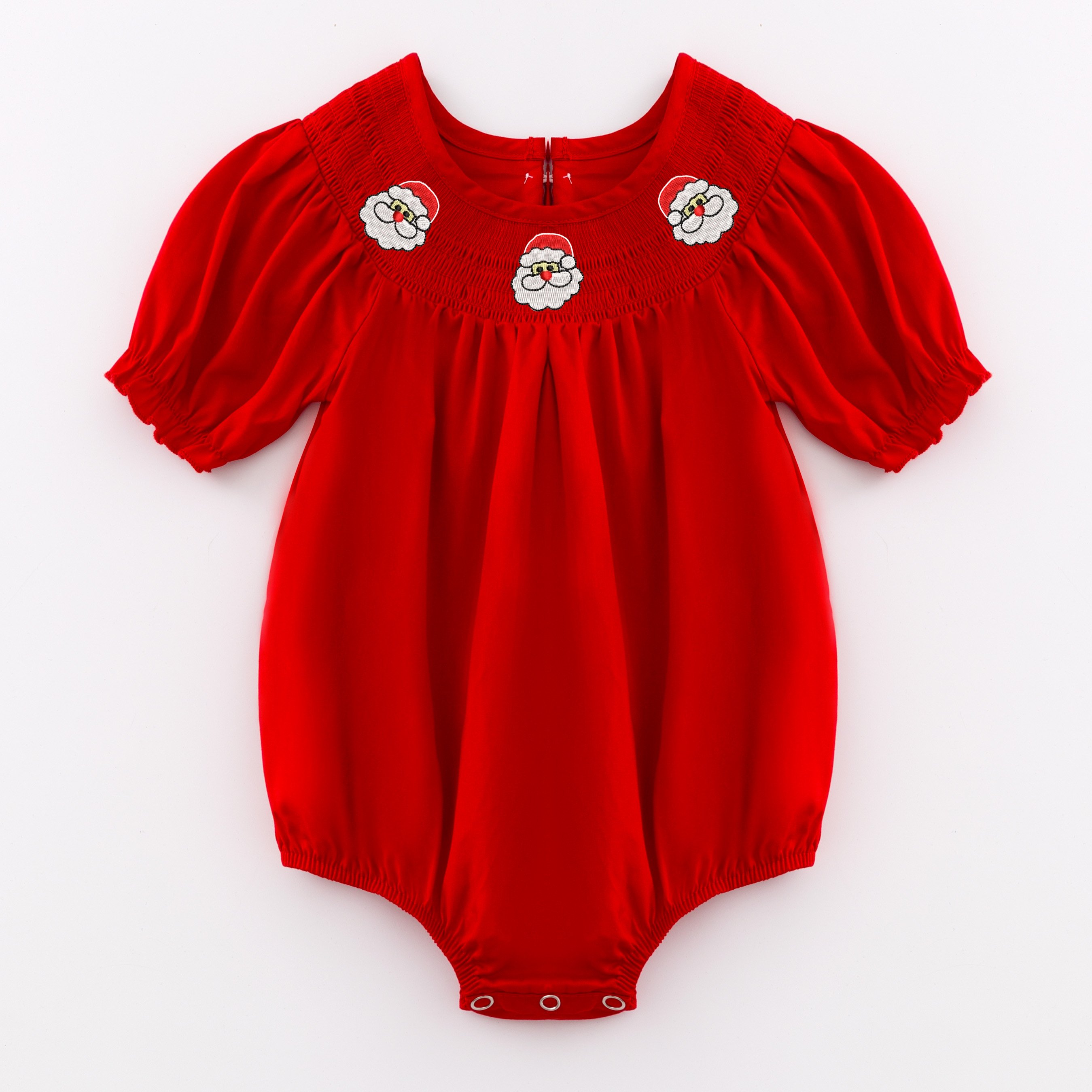 Infant Baby Girls Winter Christmas Smocked Santa Claus Gingerbread Embroidery Red Cotton Romper Customized Kids Clothes