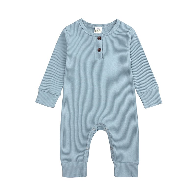 Long Sleeve Unisex Newborn Baby Premium Toddler Clothes Solid Color Baby Button Girls Bodysuit Plain Ribbed Baby Romper