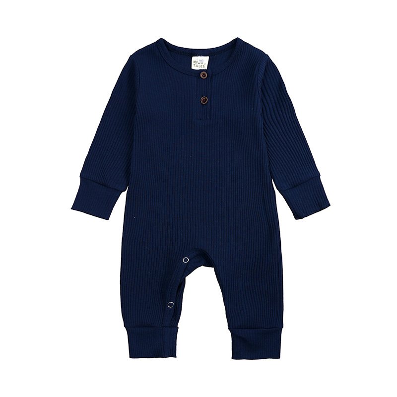 Long Sleeve Unisex Newborn Baby Premium Toddler Clothes Solid Color Baby Button Girls Bodysuit Plain Ribbed Baby Romper