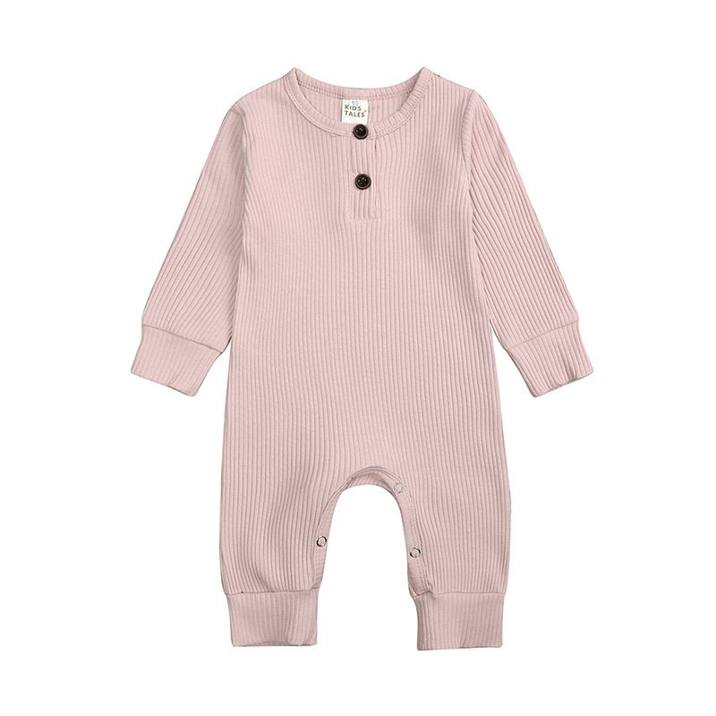 Long Sleeve Unisex Newborn Baby Premium Toddler Clothes Solid Color Baby Button Girls Bodysuit Plain Ribbed Baby Romper