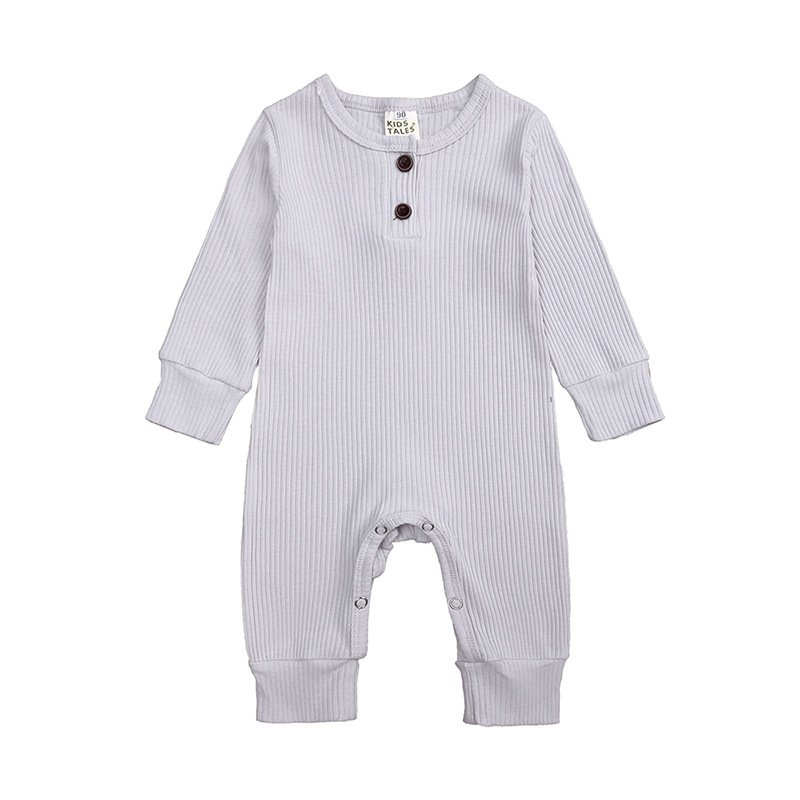 Long Sleeve Unisex Newborn Baby Premium Toddler Clothes Solid Color Baby Button Girls Bodysuit Plain Ribbed Baby Romper