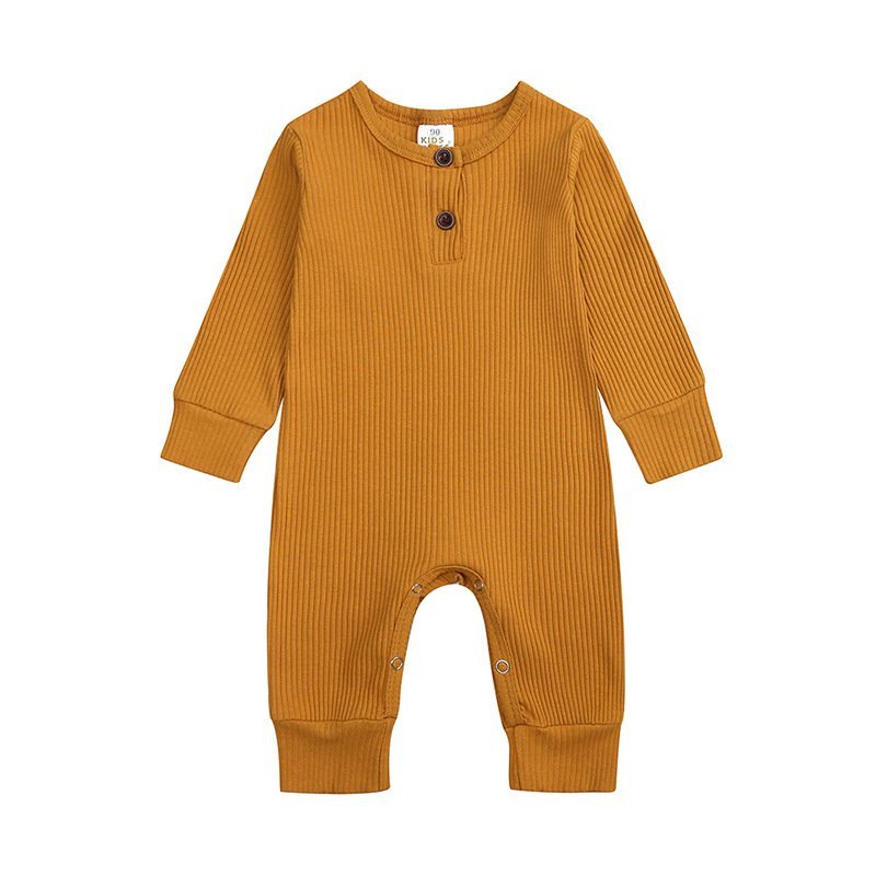 Long Sleeve Unisex Newborn Baby Premium Toddler Clothes Solid Color Baby Button Girls Bodysuit Plain Ribbed Baby Romper