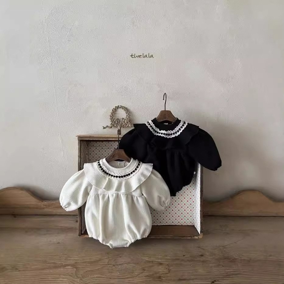 2024 winter clothes baby thickened onesie autumn clothes children's clothing baby lace collar fleece-lined romper