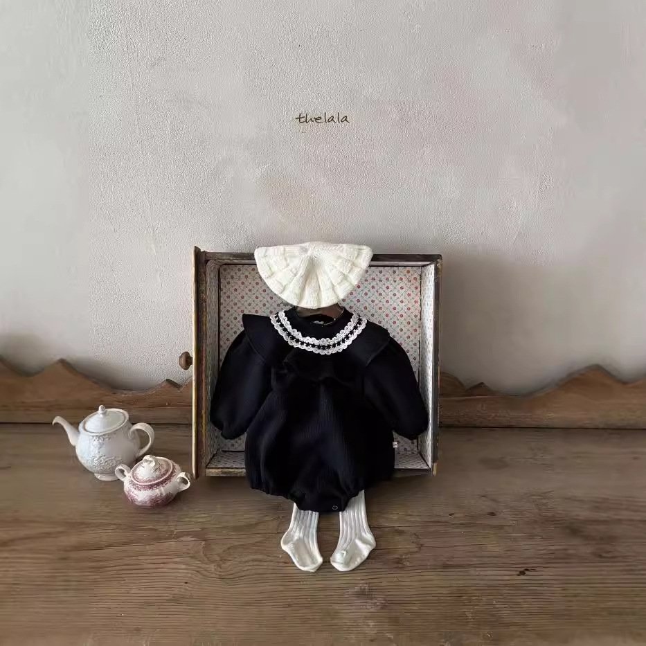2024 winter clothes baby thickened onesie autumn clothes children's clothing baby lace collar fleece-lined romper