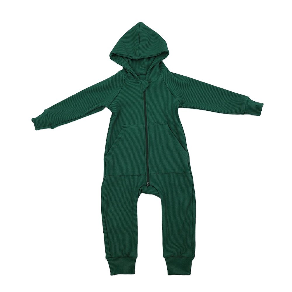High Quality Zipper newborn plain ribbed cotton Pajamas infant Clothes Clothing Solid sleeper Long Sleeves baby romper