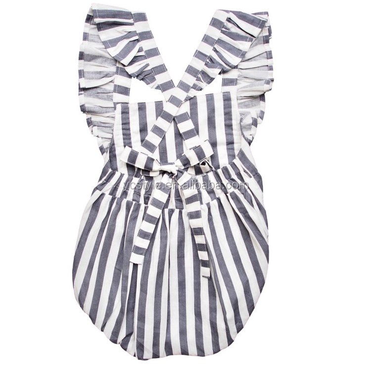 Baby girls' striped jumpsuit clothes baby clothes summer sleeveless flounce overall, crotch buckle ruffle bubble romper