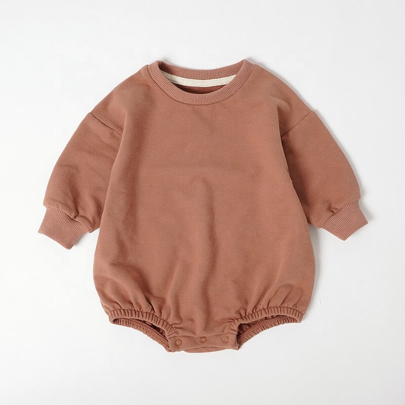 Plain Cute Long Sleeve Organic Baby Snap Crotch Romper Cotton Romper