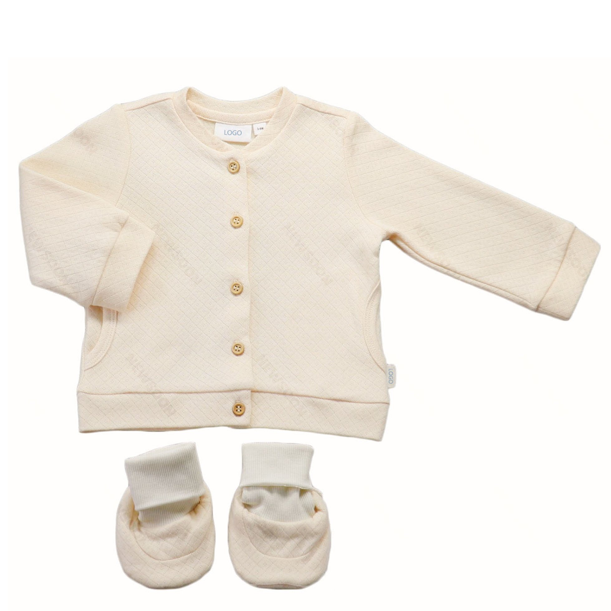 Custom GOTS Certified Newborn Baby Boy Girl Jacket with Button Clothes Long Sleeve Babi Organic Pima Cotton Baby Clothing