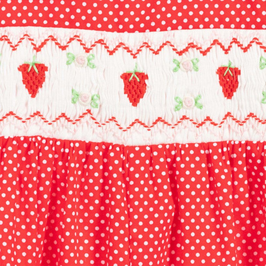 Custom Red Embroidery Sleep Suit Toddler Girls Clothes Smocked Peter Pan Collar Pajamas Kids Jumpsuit Bubble Baby Romper