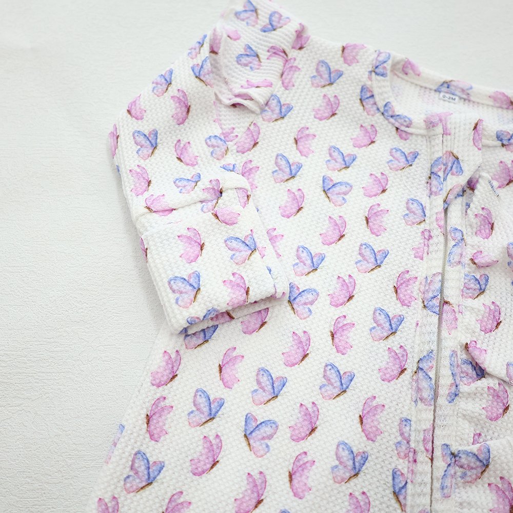 Wholesale waffle baby one-piece bodysuit soft summer sleeve print rompers baby pajamas