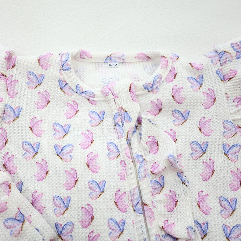 Wholesale waffle baby one-piece bodysuit soft summer sleeve print rompers baby pajamas