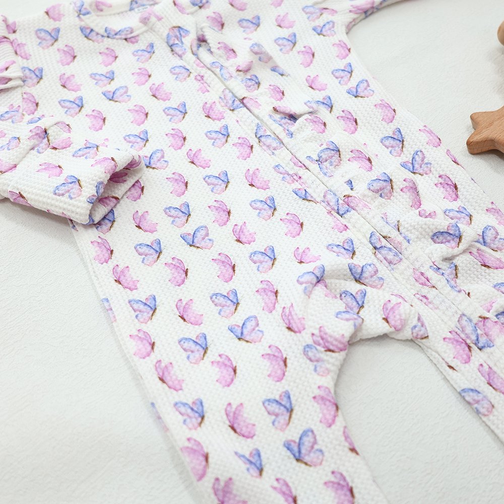 Wholesale waffle baby one-piece bodysuit soft summer sleeve print rompers baby pajamas