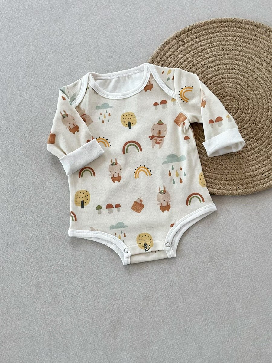 Spring Autumn Cartoon Full Print Cotton Envelope Collar Infant Boy Girl Jumpsuit Long Sleeve Baby Romper Newborn Clothes